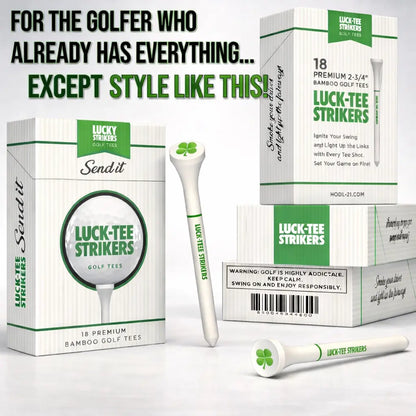 Luck-Tee Strikers Flip-Top Golf Tee Holder | Vintage-Style Pocket Case with 18 Bamboo Tees | Unique Golf Gift for Men, Cool Fathers Day Gift Golf Accessories