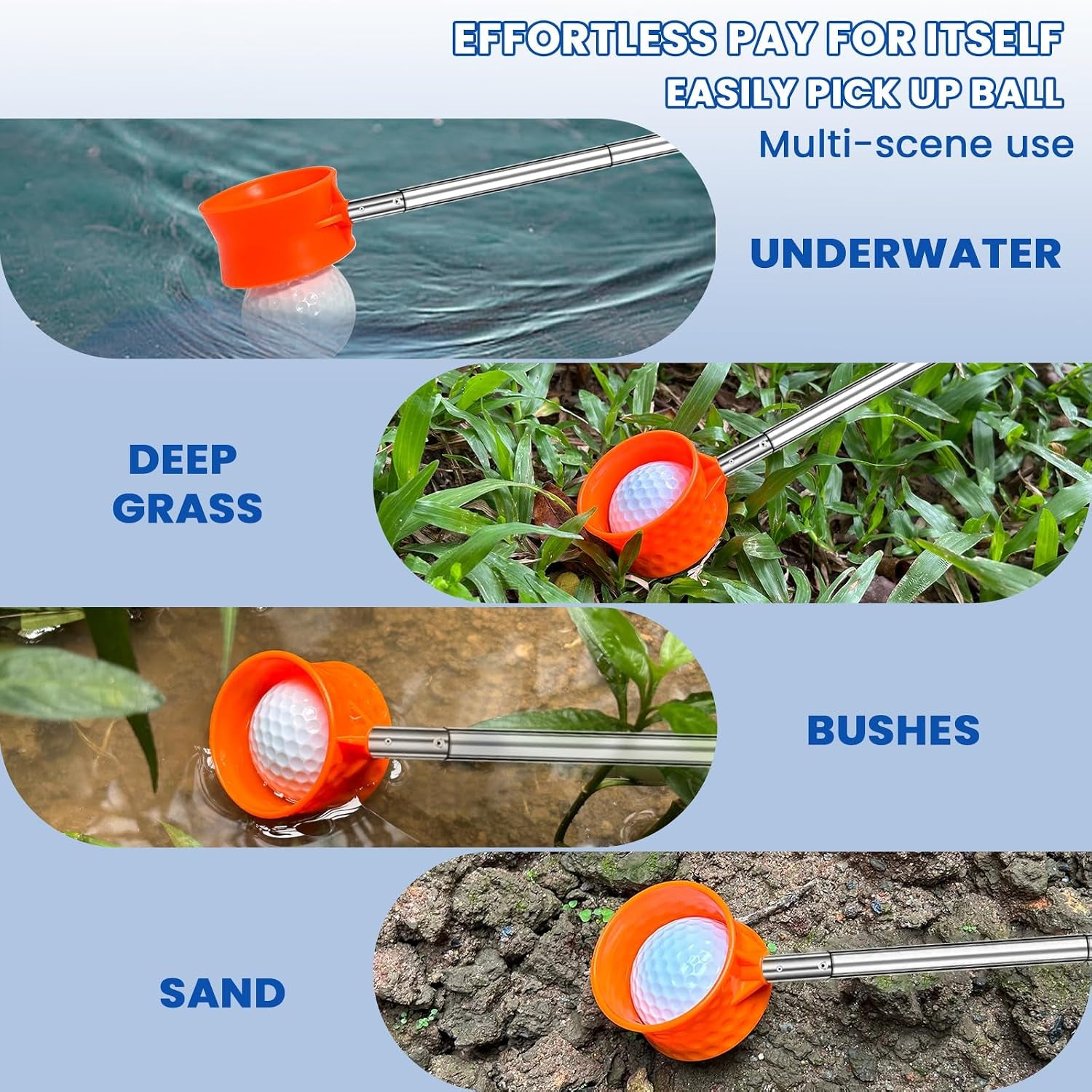 Golf Ball Retriever, Max 6/9/12/15Ft Lightweight Portable Stainless/Aluminum Alloy Telescopic Golf Ball Grabber for Water, Bushes, Grass and Sand, Golf Accessories Gifts for Men Women