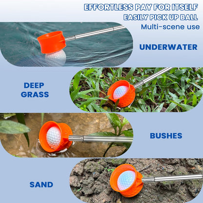 Golf Ball Retriever, Max 6/9/12/15Ft Lightweight Portable Stainless/Aluminum Alloy Telescopic Golf Ball Grabber for Water, Bushes, Grass and Sand, Golf Accessories Gifts for Men Women