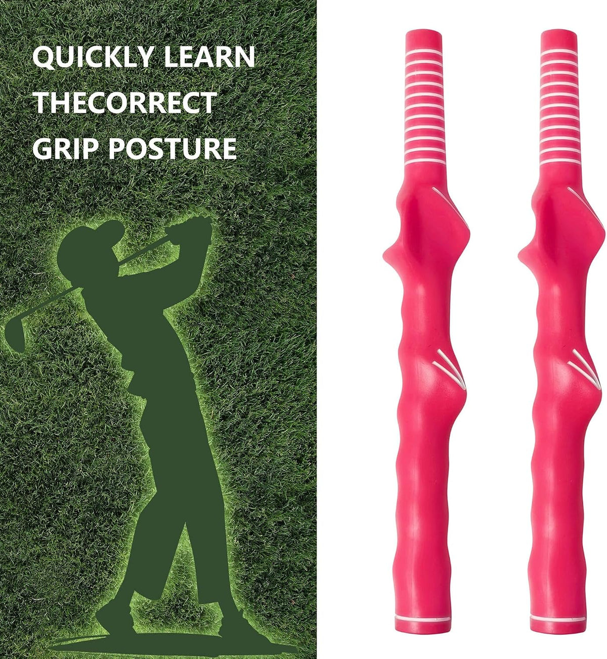 Right Hand Golf Grip Trainer Golf Practice Tool 2Pcs for Child.Golf Training Aid Golf Grip Kit Golf Club Grips,Grip Trainer Golf Club for Improving Correct Hand Position.(Pink)