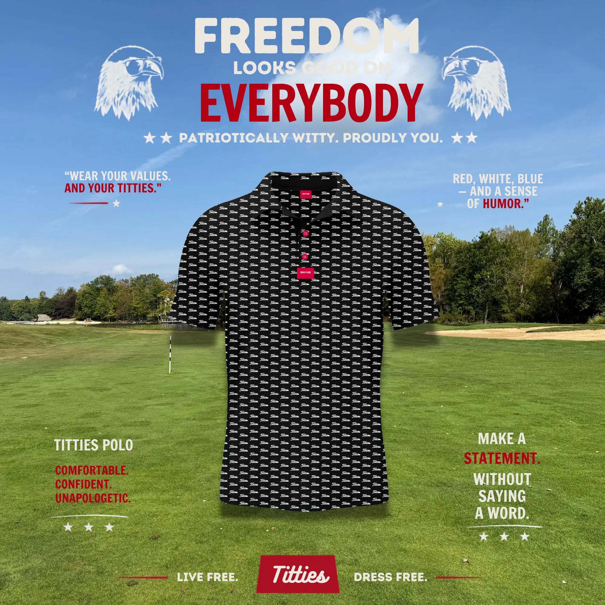 Black Titties Golf Polo for Men - Funny Golf Shirt - Novelty Golf Polo - Mens Golf Gift