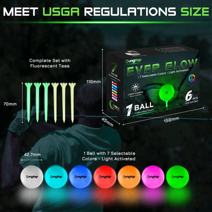 KINGTOP Glow in the Dark LED Golf Ball - Light Activated Light up Golf Ball with Fluorescent Tees and Storage Bag, Fun Night Golf Gift for Men and Women