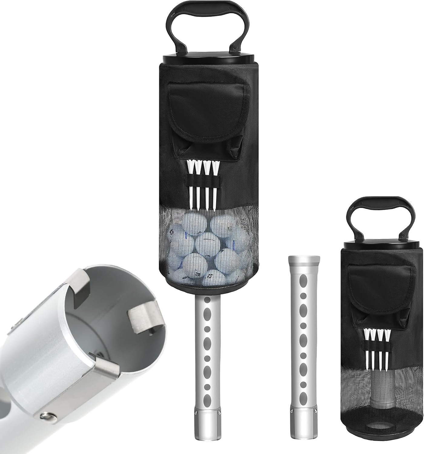 Shag Bag for Golf Balls Golf Ball Retriever, Durable Aluminum Shag Tube Golf Ball Shagger, Detachable Collector and Portable Pocket Storage Picker (Holds 70 Balls)