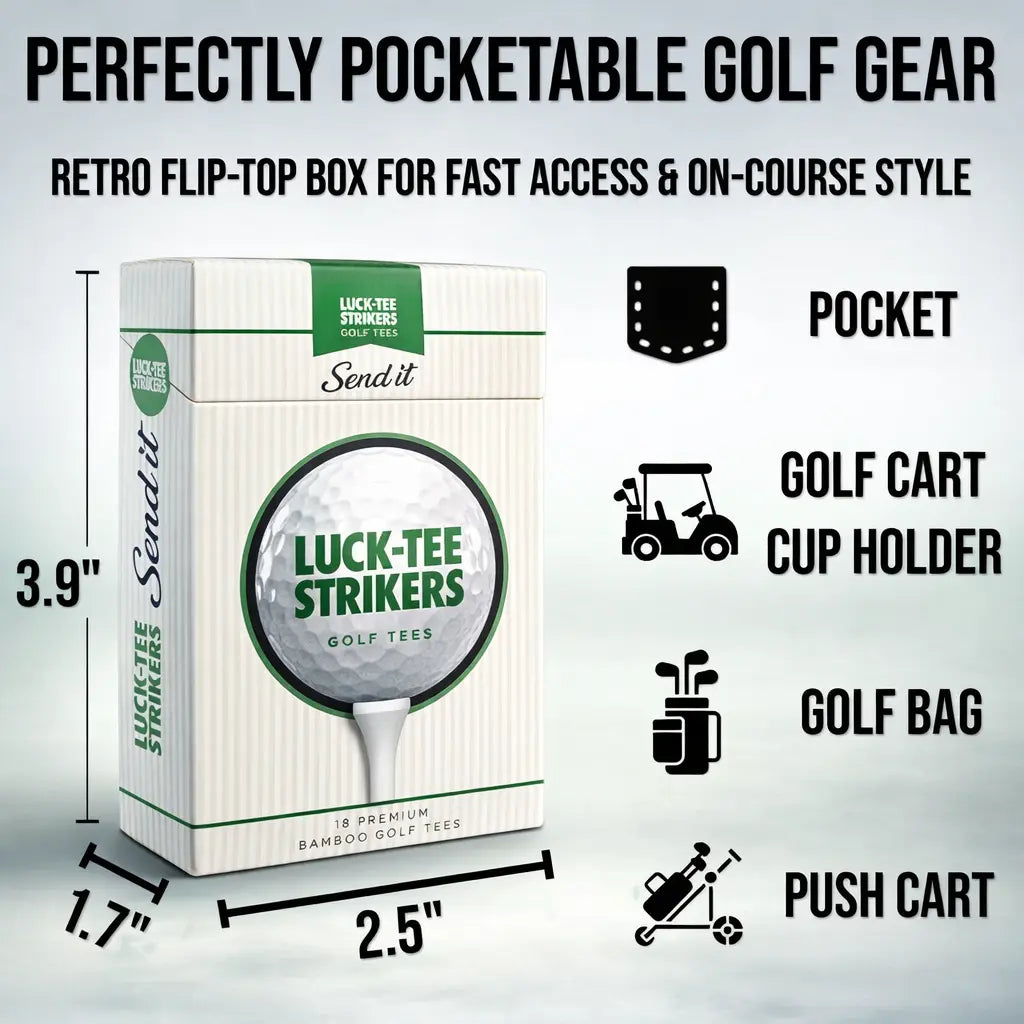 Luck-Tee Strikers Flip-Top Golf Tee Holder | Vintage-Style Pocket Case with 18 Bamboo Tees | Unique Golf Gift for Men, Cool Fathers Day Gift Golf Accessories