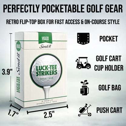 Luck-Tee Strikers Flip-Top Golf Tee Holder | Vintage-Style Pocket Case with 18 Bamboo Tees | Unique Golf Gift for Men, Cool Fathers Day Gift Golf Accessories