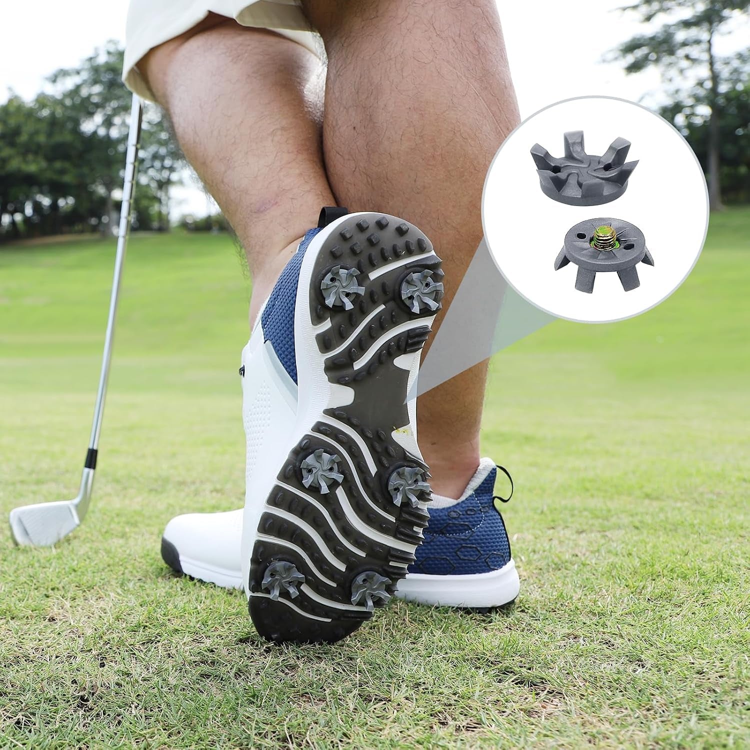 51 Pcs Golf Shoe Spikes Replacements Set Includes 50 Shoe Cleats Replacement & 1 Black Cleats Spanner Metal Thread Screw 6 Mm Dia Golf Accessories