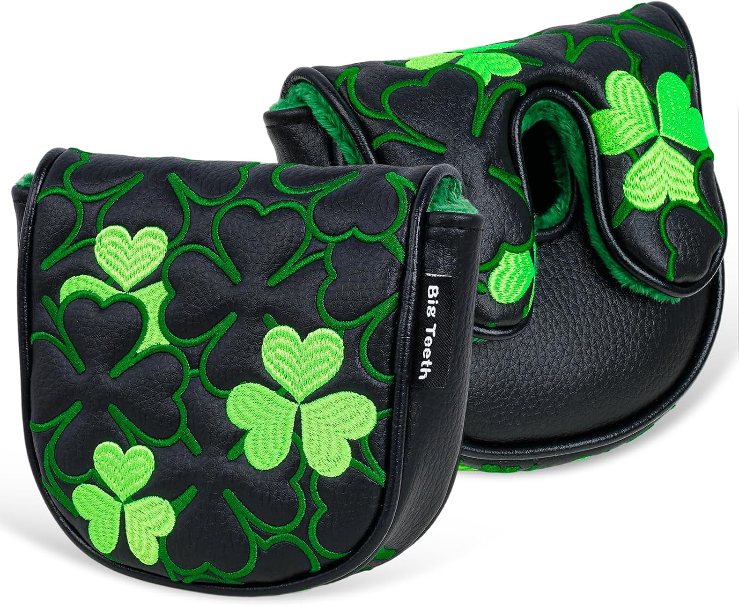 Golf Putter Covers Mallet Putter Headcover Magnetic Closure, Shamrock Putter Cover Headcover Black Leather Mallet Putter Covers for 2 Ball Putter