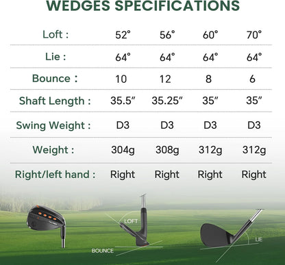 Golf Wedges, CNC Milled Face for More Spin and Control, 52/56/60/70 Degree Golf Sand Wedge, Gap Wedge, Lob Wedge Golf Clubs, Wedges Golf Clubs for Men Women Right Hand