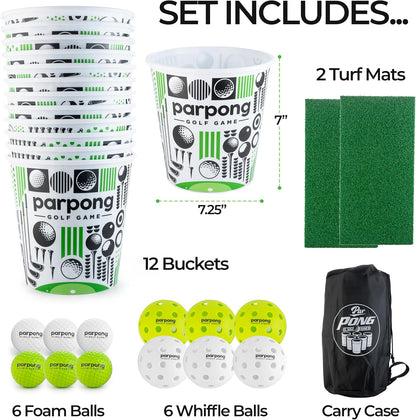 Par Pong Backyard Golf Chipping Game – Outdoor Golf Game with 12 Buckets, 2 Hitting Mats & Golf Balls – for Adults, Tailgating, BBQ, Parties & Gifts for Golfers.