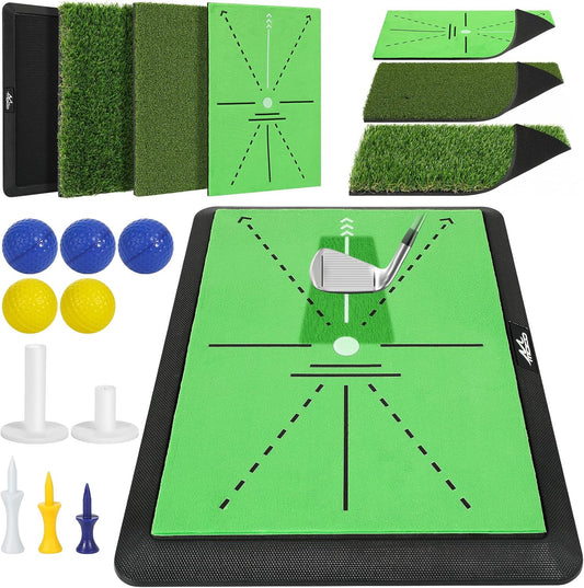 Golf Hitting Mat, Golf Practice Mat for Swing Path Feedback, Extra Replaceable Training Mats with Non-Slip Heavy Duty Rubber Base, Golfer Gifts for Men Women Outdoor Indoor