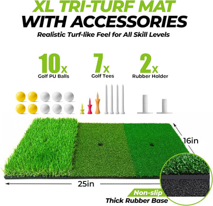 10X7Ft All in 1 Golf Practice Net & 5X5Ft Golf Hitting Mats Practice with 10 Golf Balls, 9 Golf Tees, Golf Hitting Training Aids for Backyard Driving Chipping Indoor Outdoor Training