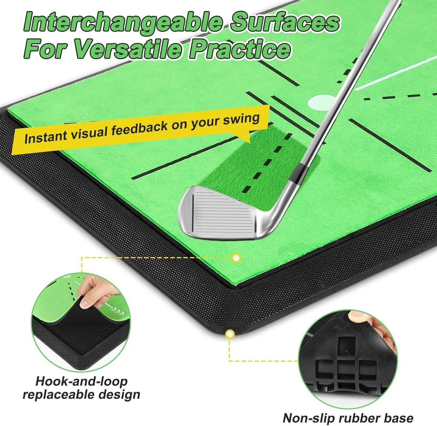 Golf Hitting Mat, Golf Practice Mat for Swing Path Feedback, Extra Replaceable Training Mats with Non-Slip Heavy Duty Rubber Base, Golfer Gifts for Men Women Outdoor Indoor