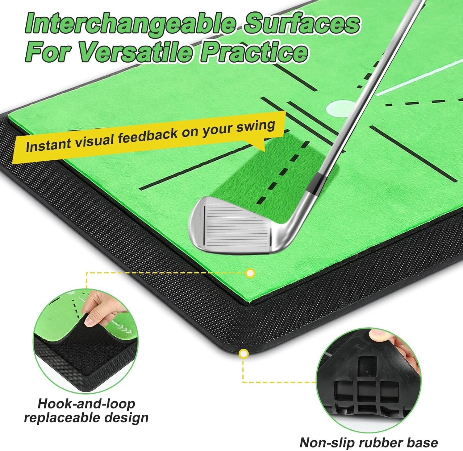 Golf Hitting Mat, Golf Practice Mat for Swing Path Feedback, Extra Replaceable Training Mats with Non-Slip Heavy Duty Rubber Base, Golfer Gifts for Men Women Outdoor Indoor