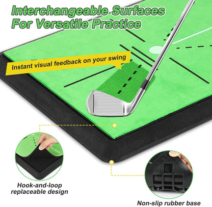 Golf Hitting Mat, Golf Practice Mat for Swing Path Feedback, Extra Replaceable Training Mats with Non-Slip Heavy Duty Rubber Base, Golfer Gifts for Men Women Outdoor Indoor
