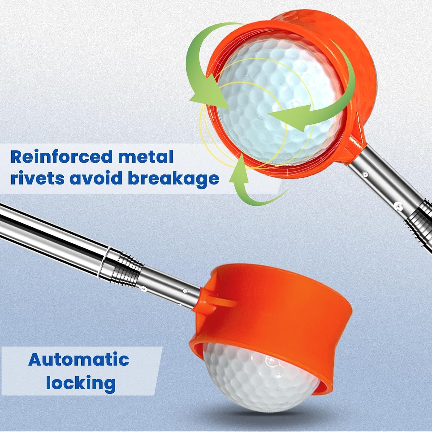 Golf Ball Retriever, Max 6/9/12/15Ft Lightweight Portable Stainless/Aluminum Alloy Telescopic Golf Ball Grabber for Water, Bushes, Grass and Sand, Golf Accessories Gifts for Men Women