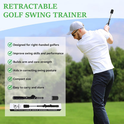Golf Swing Training Aid, Retractable Golf Grip Trainer for Golf Training, Golf Swing Trainer with Arm Band for Warm-Up, Right-Handed Grip Trainer Golf Club for Indoor & Outdoor Use