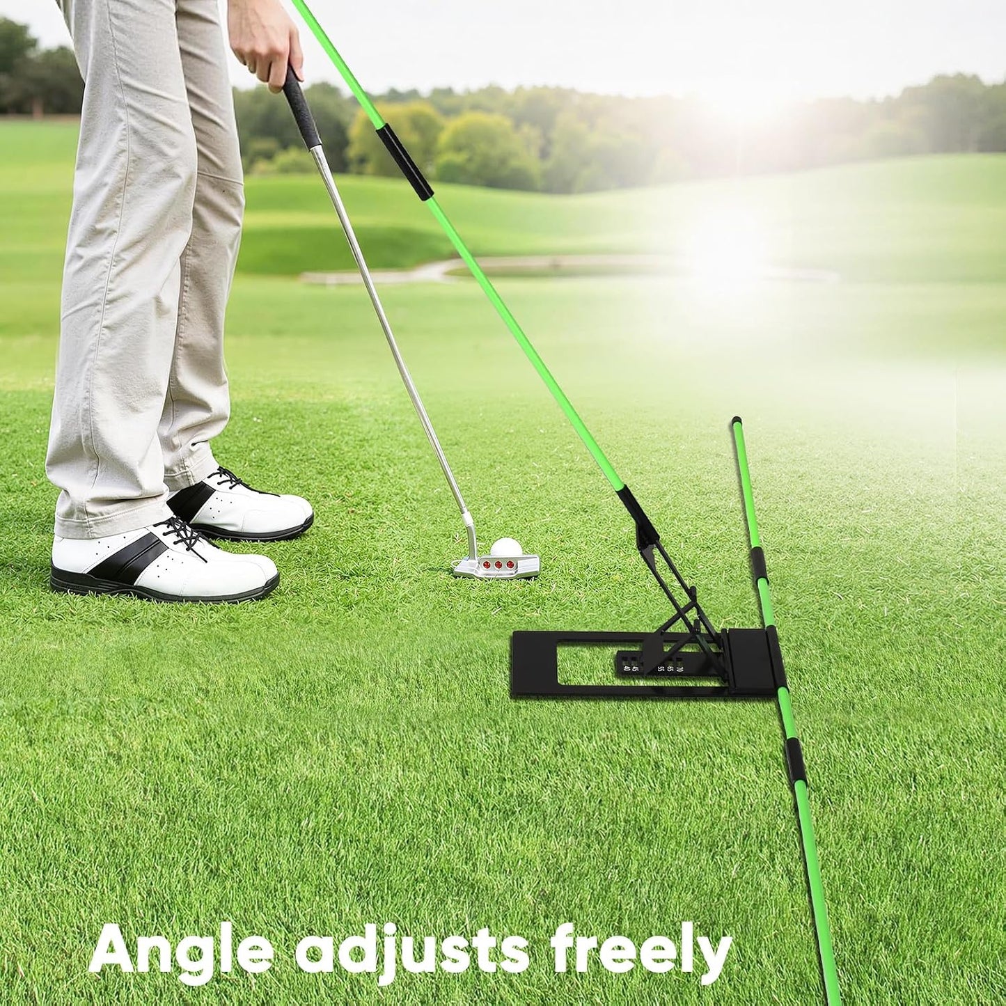 Golf Alignment Sticks Holder with Angle Adjustment, Golf Training Aid with Golf Alignment Stick, Weighted Golf Swing Training Aid Golf Trainer for Putting, Swing, Aiming