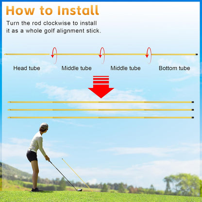 Golf Alignment Sticks 3 Pack, 58 Inch Golf Swing Practice Stick, Adjustable Length Golf Practice Rods Alignment Training Sticks for Aiming, Putting, Full Swing Trainer, Yellow