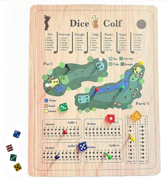 Golf Dice, Fun and Challenging Golf Dice, Wooden Tabletop Golf Dices, Perfect for Family Party Nights Holiday Parties.