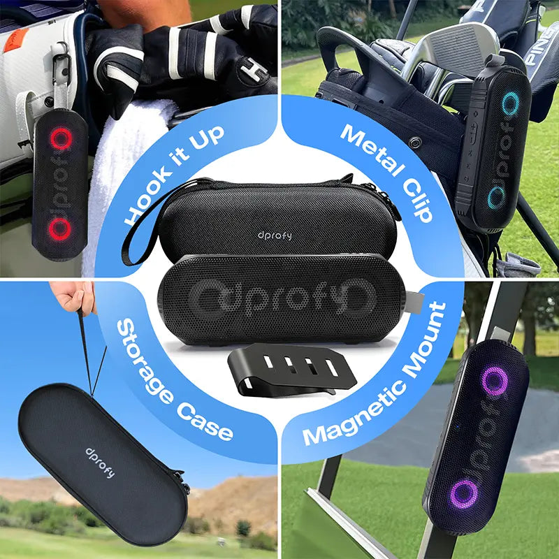 Dprofy New Play 2 Rounds of Golf Magnetic Bluetooth Golf Speaker Golf Cart Speaker Stereo Sound Portable Pro Wireless Waterproof Speaker with Rich Bass Golf Accessories Golf Gifts (With Light)