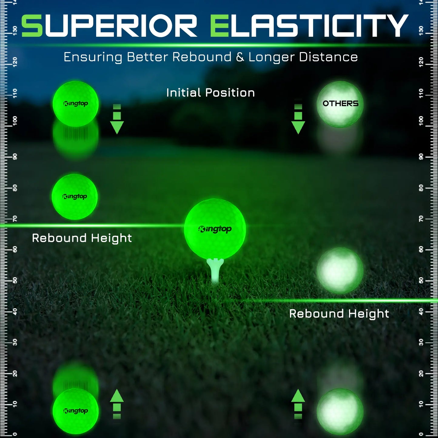 KINGTOP Glow in the Dark LED Golf Ball - Light Activated Light up Golf Ball with Fluorescent Tees and Storage Bag, Fun Night Golf Gift for Men and Women