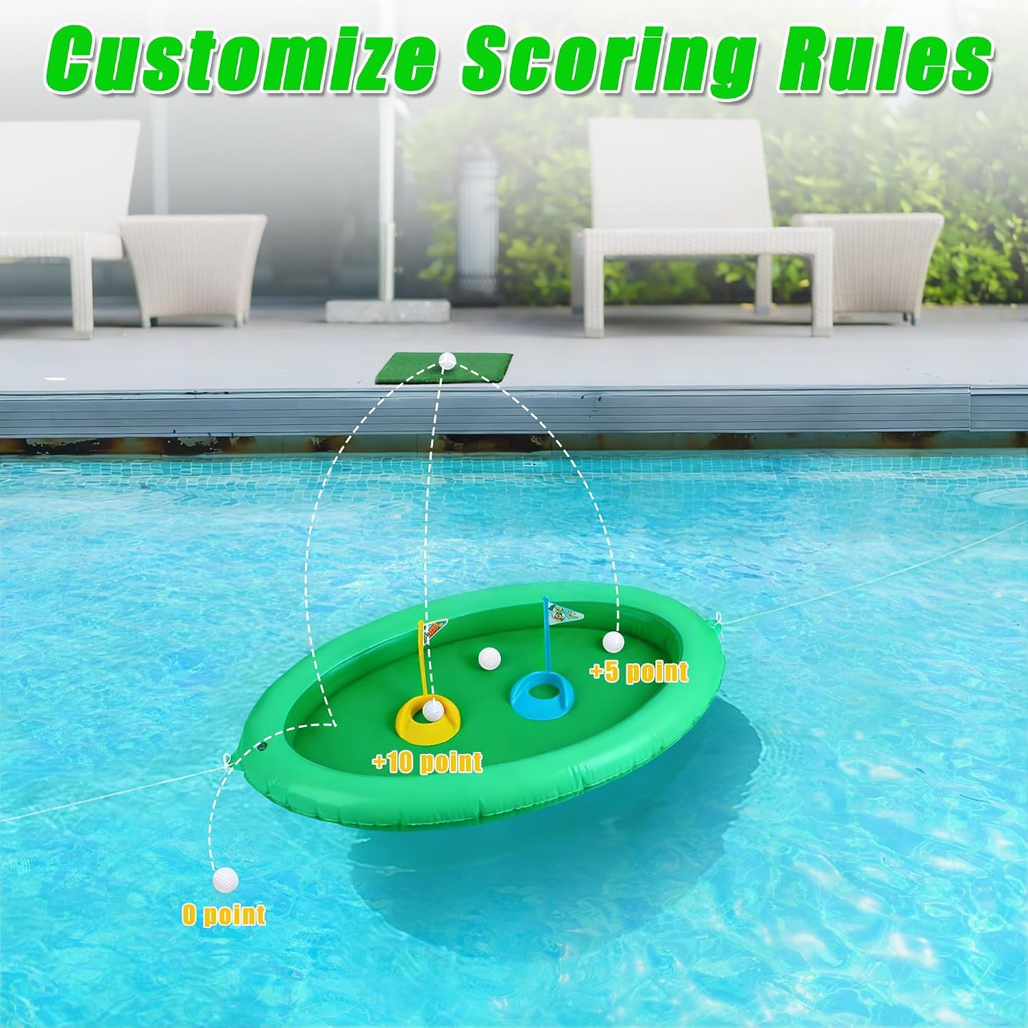 Inflatable Golf Pool Toys, Swimming Pool Game Floating Water Chipping Green | Summer Outdoor Golf Toy Gifts with 5 Golf Balls and 2 Bases for Family Yard Swimming Party