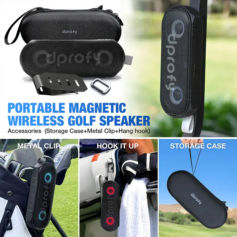 Dprofy New Play 2 Rounds of Golf Magnetic Bluetooth Golf Speaker Golf Cart Speaker Stereo Sound Portable Pro Wireless Waterproof Speaker with Rich Bass Golf Accessories Golf Gifts (With Light)