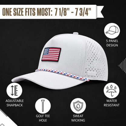 Curves & Clubs Patriotic White American Flag Polyester Snapback Hat - Adjustable 1-Size-Fits-All Cap, High-Quality Sports & Outdoor Accessory, Father'S Day Gifts for Men, Men'S Golf Accessories, Men'S Accessories