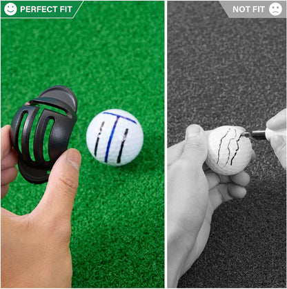 4-Piece Golf Ball Marker Alignment Kit, Stencils & Pens | Includes T-Line and Straight-Line Stencils with 2 Fine Tip Pens for Marking Golf Balls and Improving Putting Aim.