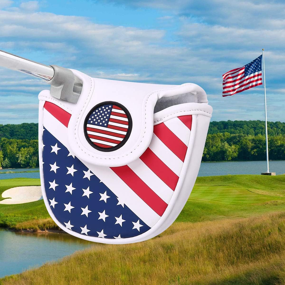 Golf Putter Cover, Golf Club Head Covers Mallet Putter Headcover Synthetic Leather Golf Blade Putter Cover with Magnetic Closure & America USA Style for Golf Putter Covers for Blade Putter Covers