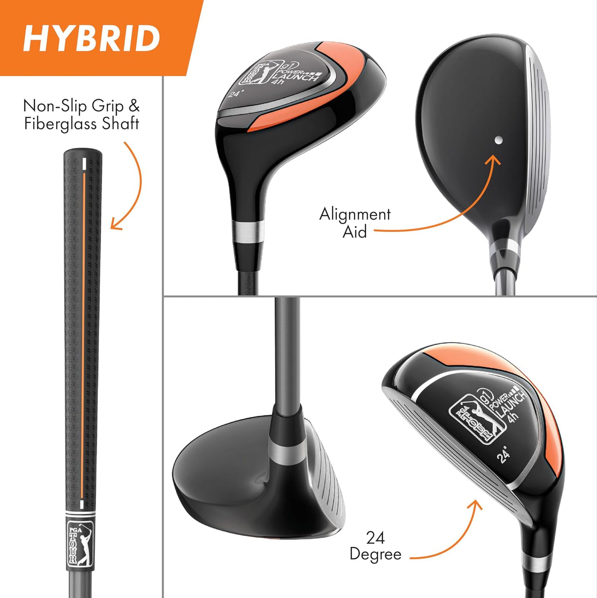 PGA Tour Youth Golf Club Set for Ages 8-12 & 12+ (4’8”–5’10”), Right and Left-Handed Kids Golf Sets – Beginner Junior Golf Clubs with Lightweight Stand Bag, Mallet Putter, Hybrid, Driver