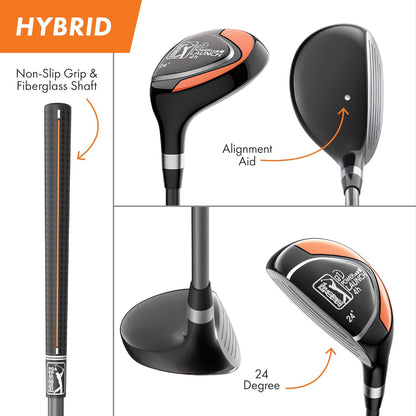 PGA Tour Youth Golf Club Set for Ages 8-12 & 12+ (4’8”–5’10”), Right and Left-Handed Kids Golf Sets – Beginner Junior Golf Clubs with Lightweight Stand Bag, Mallet Putter, Hybrid, Driver