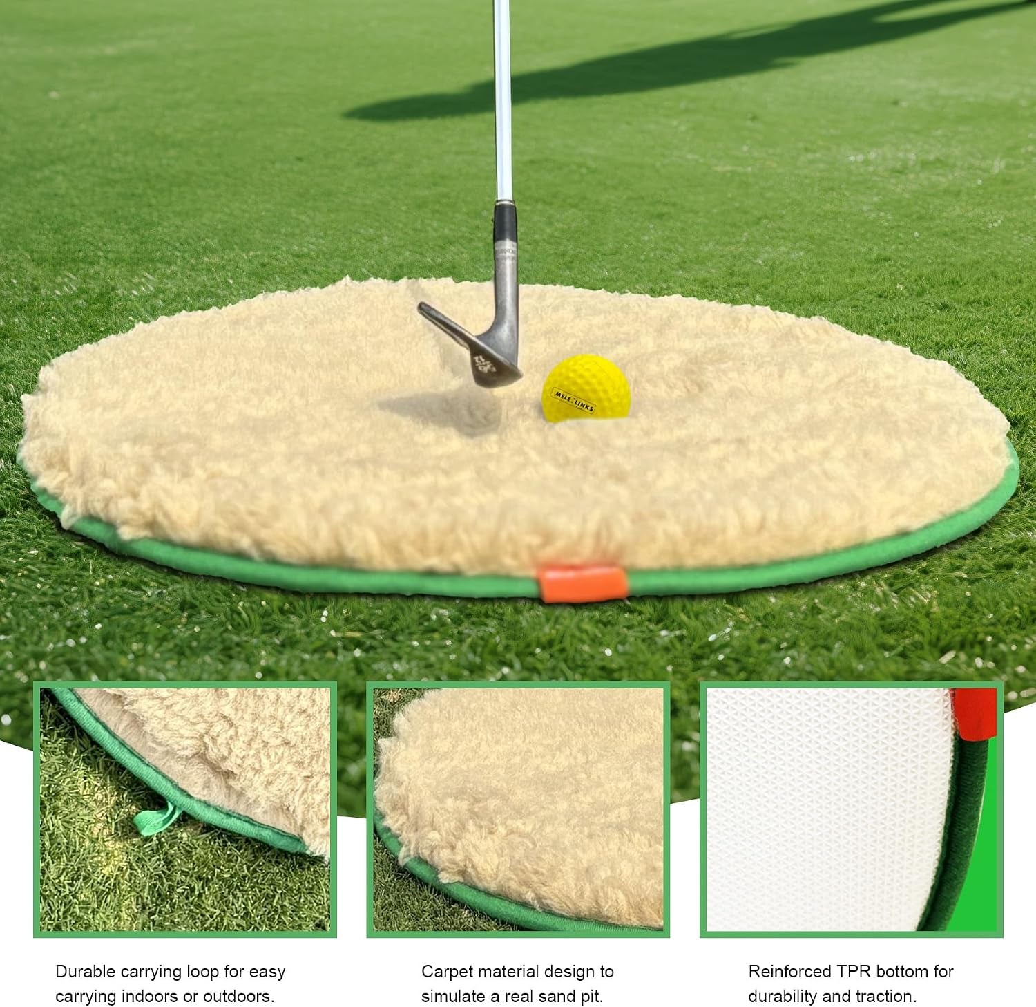 Golf Bunker Hitting Training Mat with 2 Pu Ball Golf Simulator Bunker Addition Realistic Sand Simulation Bunker Putter for Backyard Indoor Non-Slip TPR Bottom Improve Consistency Skills