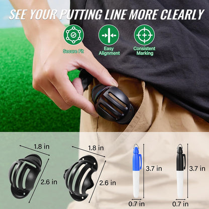4-Piece Golf Ball Marker Alignment Kit, Stencils & Pens | Includes T-Line and Straight-Line Stencils with 2 Fine Tip Pens for Marking Golf Balls and Improving Putting Aim.