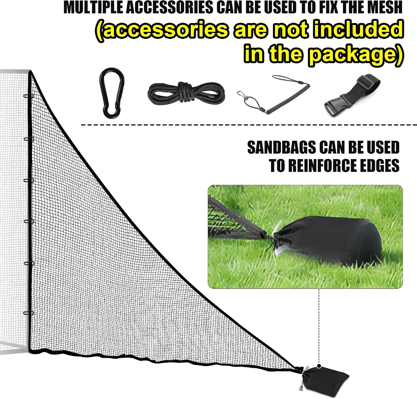 1/2PCS Golf Side Net Attachment for Golf Hitting Nets with Sandbag, 7 * 7FT/7 * 10FT Golf Barrier Side Net,Golf Practice Hitting Net Barrier Net for Golf, Baseball, Hockey, Soccer (Black/Red