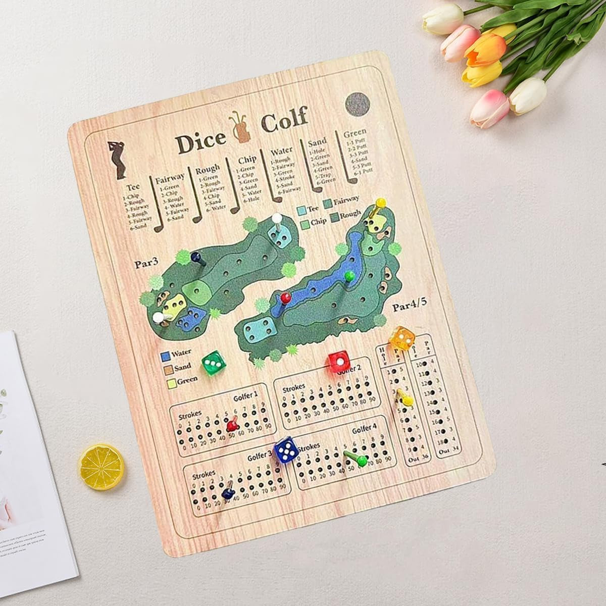 Golf Dice, Fun and Challenging Golf Dice, Wooden Tabletop Golf Dices, Perfect for Family Party Nights Holiday Parties.