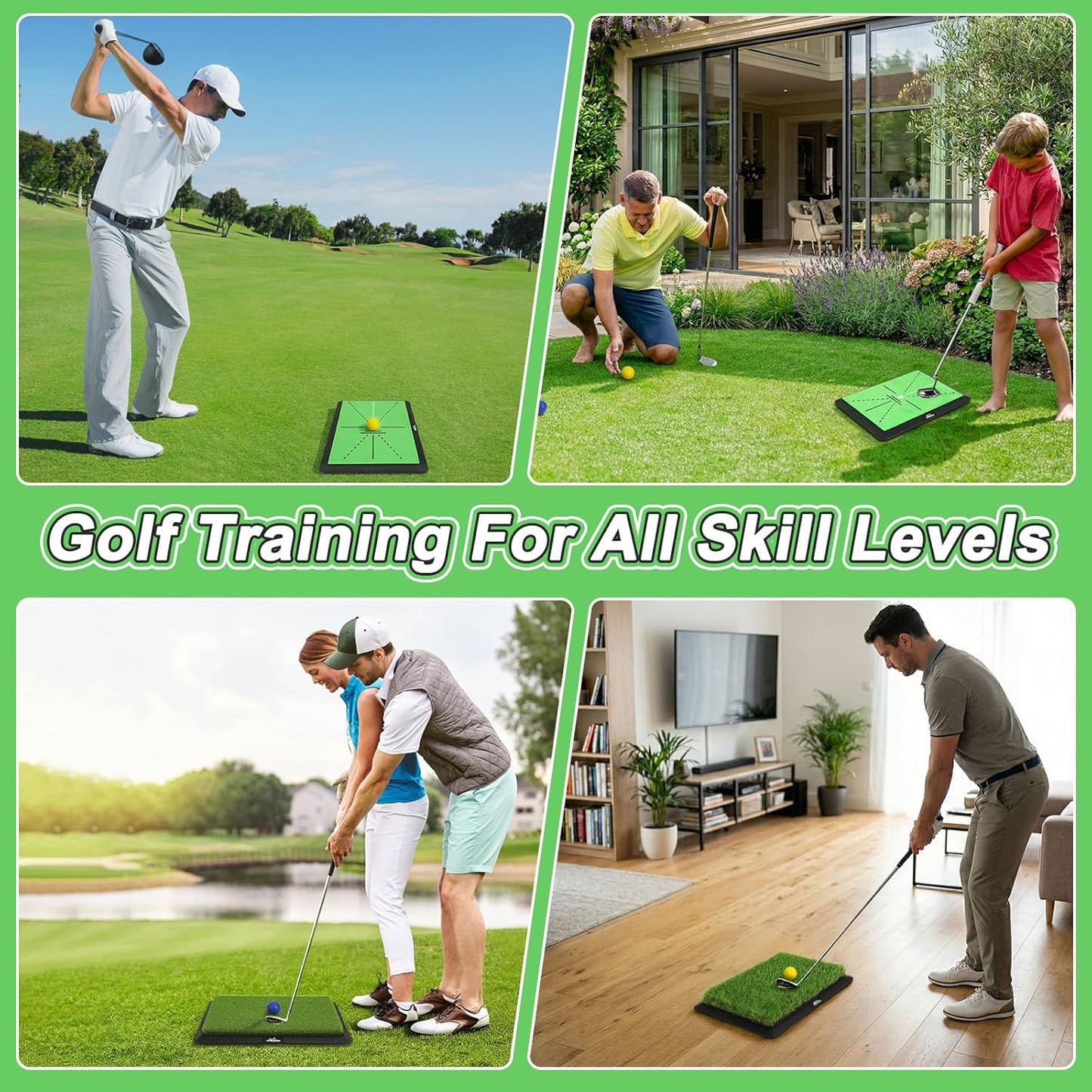 Golf Hitting Mat, Golf Practice Mat for Swing Path Feedback, Extra Replaceable Training Mats with Non-Slip Heavy Duty Rubber Base, Golfer Gifts for Men Women Outdoor Indoor