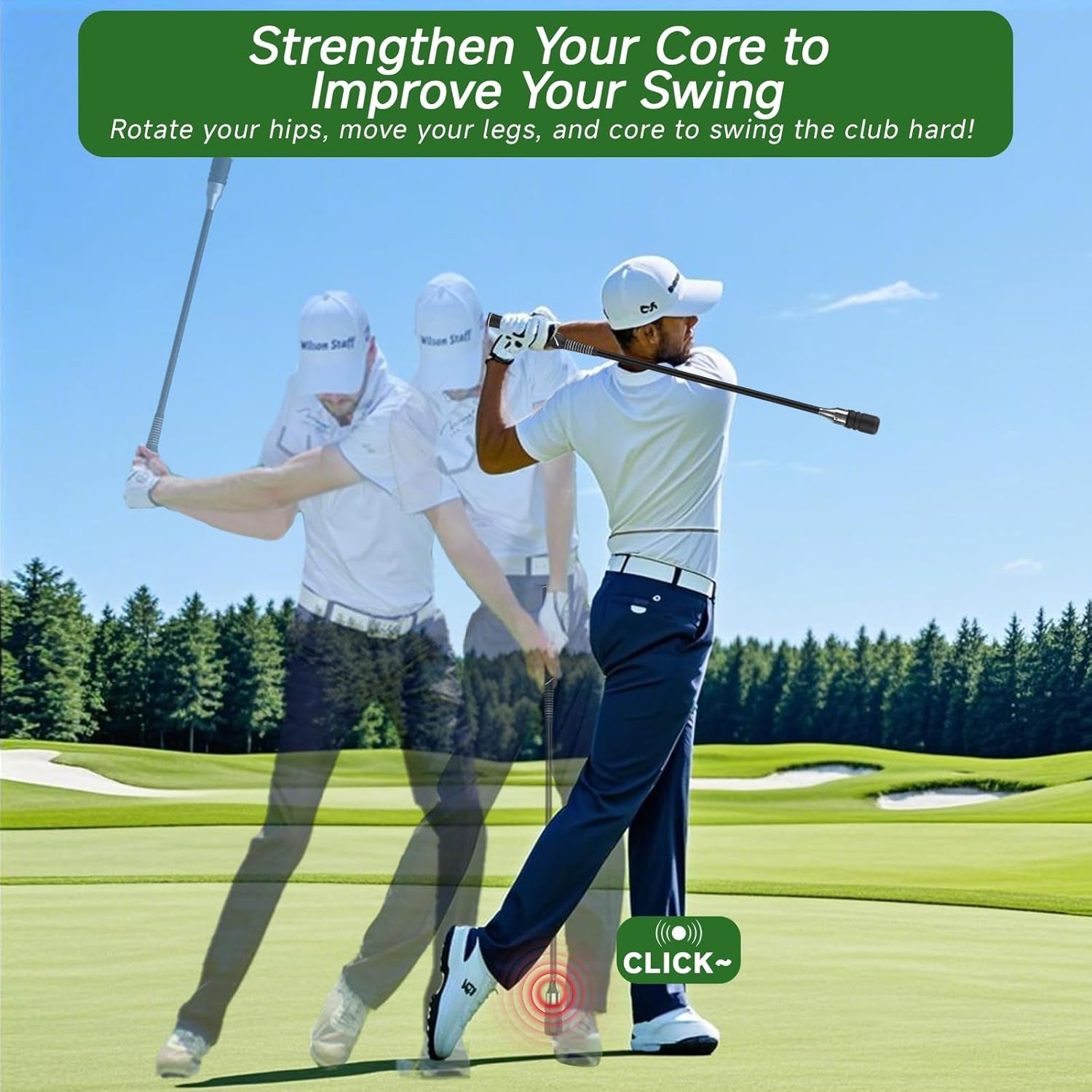 Golf Swing Training Bundle – Pressure Plate Balance Board & Click Stick Swing Trainer Golf Training Aid Set for Indoor/Outdoor Practice, Improve Tempo, Flexibility, Strength & Swing Accuracy