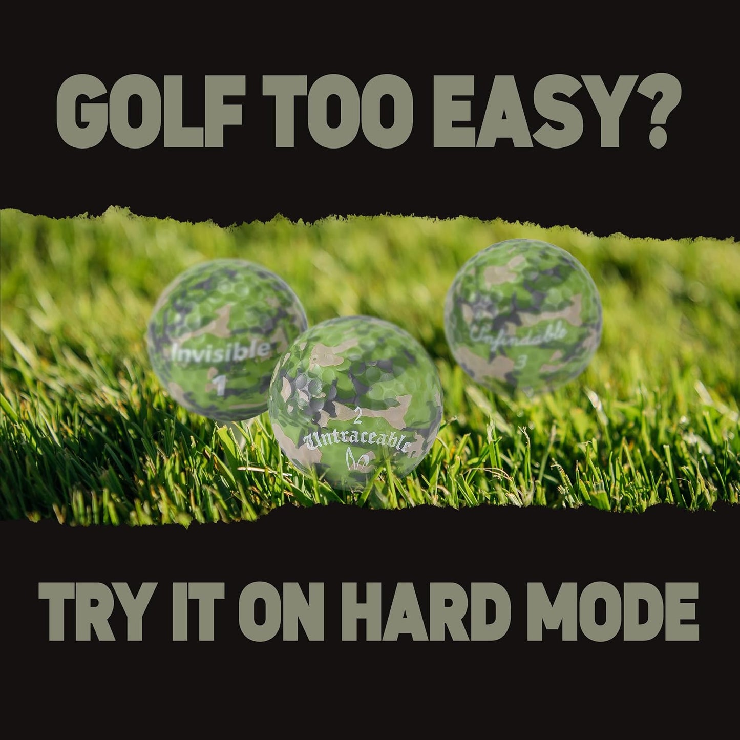 Shanker Camo Golf Balls – Funny Camouflage Prank Gift with Sayings (3-Pack) – the #1 Challenge in Golf – Novelty Gift for Golfers