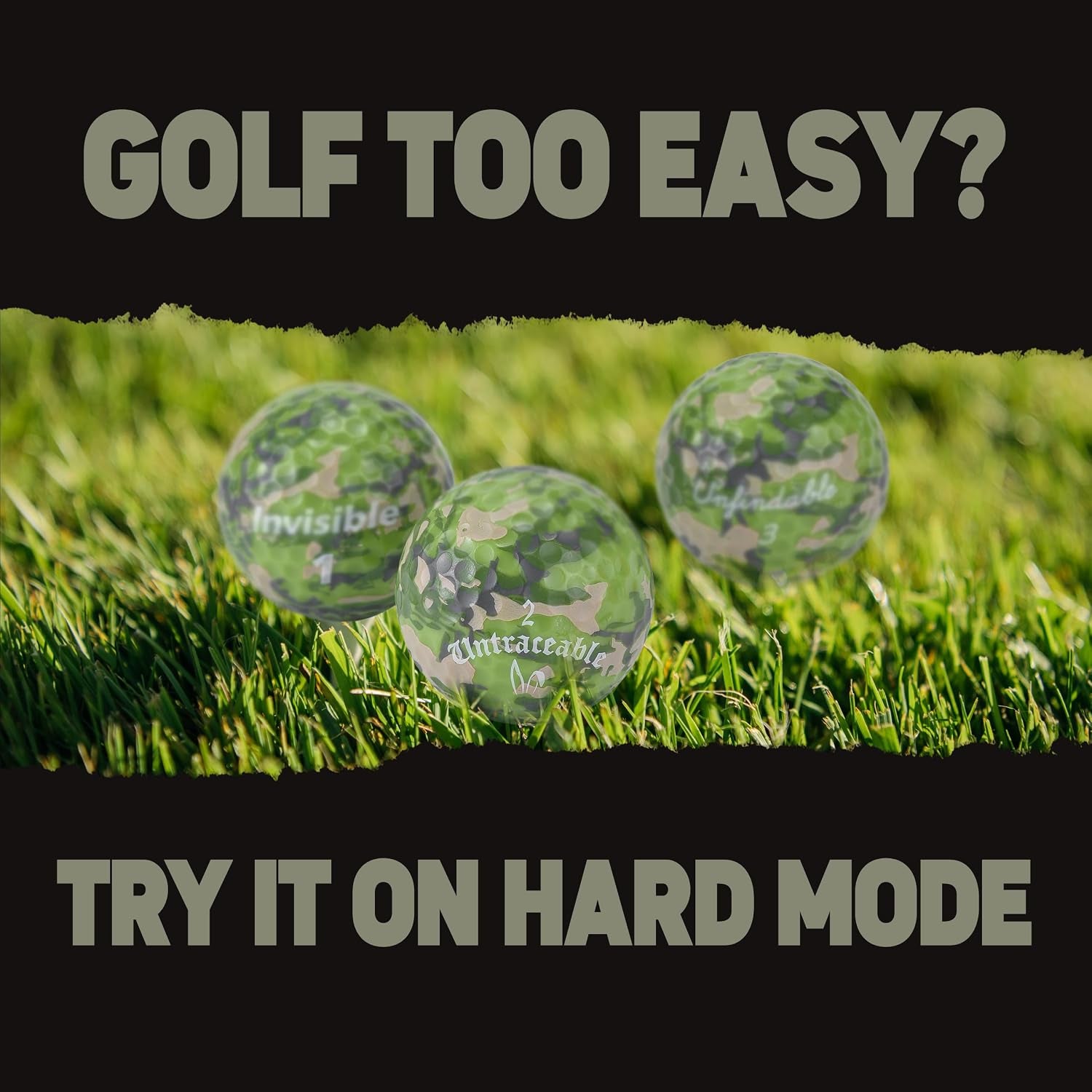 Shanker Camo Golf Balls – Funny Camouflage Prank Gift with Sayings (3-Pack) – the #1 Challenge in Golf – Novelty Gift for Golfers