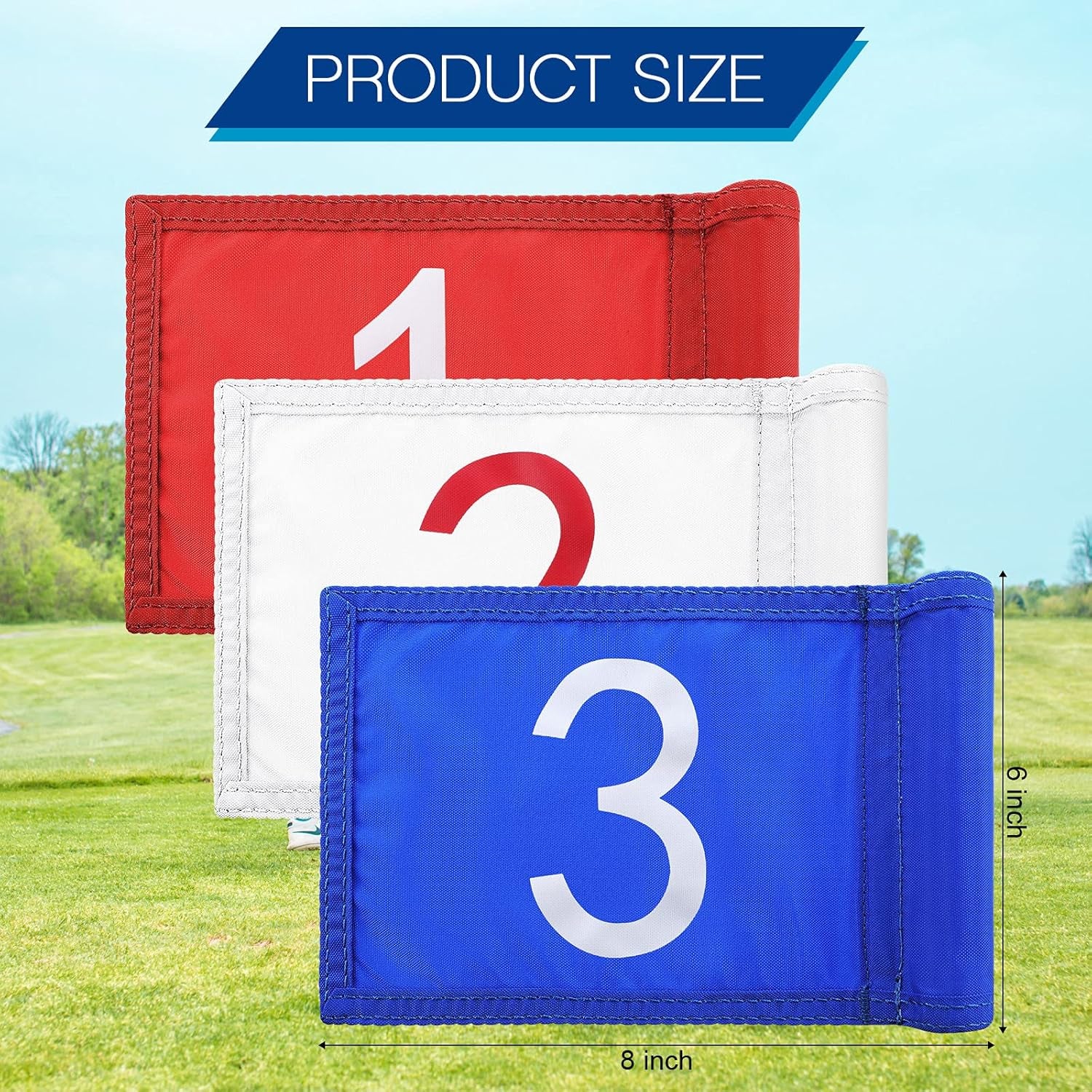 3 Pieces Golf Flag with Tube Inserted, 420D Nylon Mini Flags for Putting Green, Yard, Indoor Outdoor Backyard Garden, Portable, Numbered, 8 X 6 Inch
