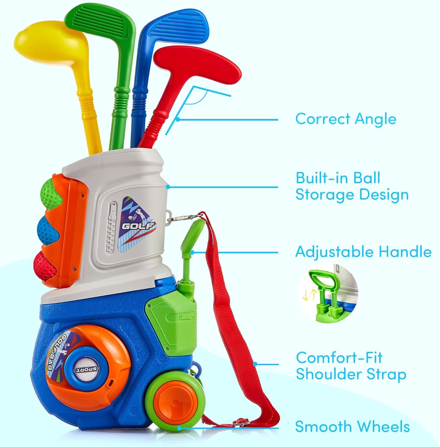 24 Pcs Golf Clubs Set, Golf Toys, Birthday Gift for Boys and Girls | 4 Plastic Golf Clubs and 10 Golf Balls with Cart, Indoor & Outdoor Golf Toy Set, Sports Toys for Boys and Girls, Blue