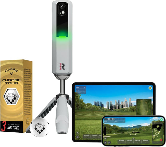 Rapsodo MLM2PRO Launch Monitor Golf Simulator | Swing Trainer & Shot Tracker for Home & Driving Range | Golf Training Aid (3 Chrome Tour Balls)