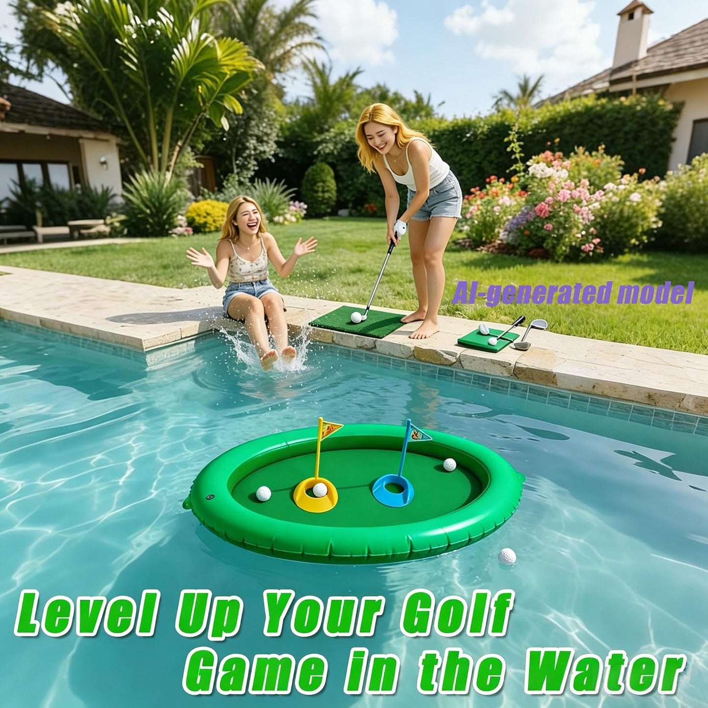Inflatable Golf Pool Toys, Swimming Pool Game Floating Water Chipping Green | Summer Outdoor Golf Toy Gifts with 5 Golf Balls and 2 Bases for Family Yard Swimming Party