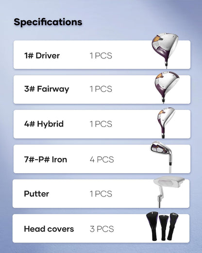 Golf Clubs Womens Golf Clubs 8 Pieces Golf Club Set with Head Cover Stand Bag Includes #1 Driver & #3 Fairway Wood & #4 Hybrid & #7#8#9#P Irons