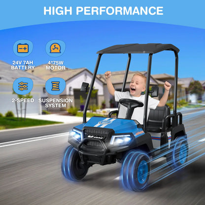 #Summerfinds LIGIANT R9 24V Kids Golf Cart, 4WD Electric Car W/Remote Control, Detachable Awning & Music, Festive Christmas Gift for Boys & Girls#Summervibes Ride on Wheels