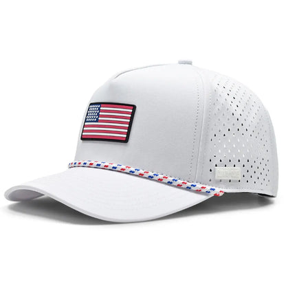 Curves & Clubs Patriotic White American Flag Polyester Snapback Hat - Adjustable 1-Size-Fits-All Cap, High-Quality Sports & Outdoor Accessory, Father'S Day Gifts for Men, Men'S Golf Accessories, Men'S Accessories