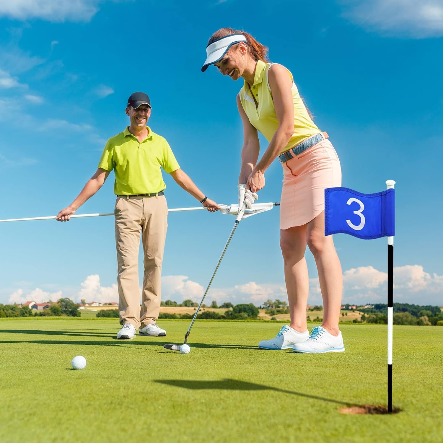 3 Pieces Golf Flag with Tube Inserted, 420D Nylon Mini Flags for Putting Green, Yard, Indoor Outdoor Backyard Garden, Portable, Numbered, 8 X 6 Inch