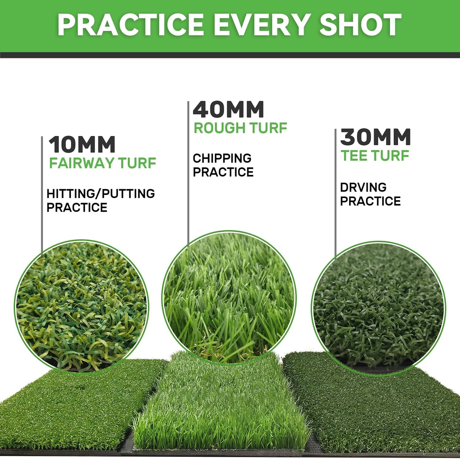 COSPOPTIC Golf Hitting Mat with Swing Path Feedback, Heavy-Duty Rubber Base Anti-Slip Golf Training Mat, Extra Replaceable Surface, Portable Practice Mat for Home Office Garage Yard Indoor Outdoor
