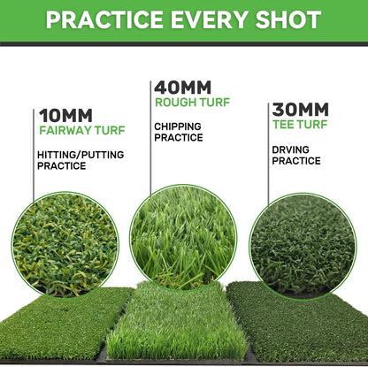COSPOPTIC Golf Hitting Mat with Swing Path Feedback, Heavy-Duty Rubber Base Anti-Slip Golf Training Mat, Extra Replaceable Surface, Portable Practice Mat for Home Office Garage Yard Indoor Outdoor